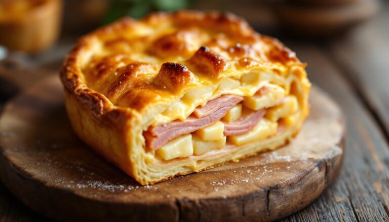 Waarom deze ham kaas aardappeltaart met bladerdeeg zo goudbruin wordt